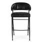 Bri 30 Inch Barstool Chair Curved Padded Tufted Black Leather Iron By Casagear Home BM315465