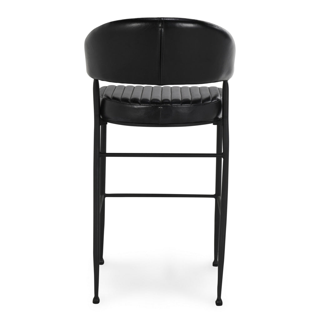 Bri 30 Inch Barstool Chair Curved Padded Tufted Black Leather Iron By Casagear Home BM315465