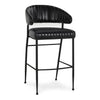 Bri 30 Inch Barstool Chair Curved Padded Tufted Black Leather Iron By Casagear Home BM315465