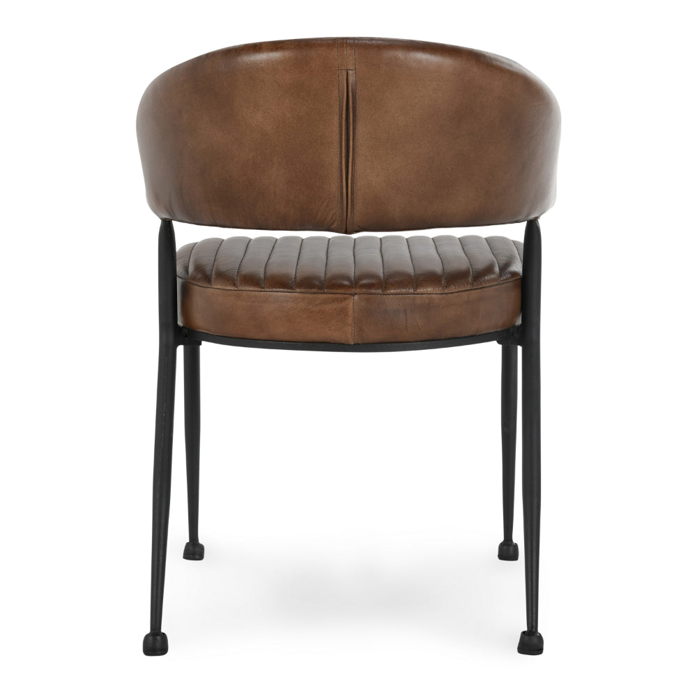 Bri 24 Inch Dining Chair, Curved, Tufted Vintage Brown Leather Upholstery By Casagear Home