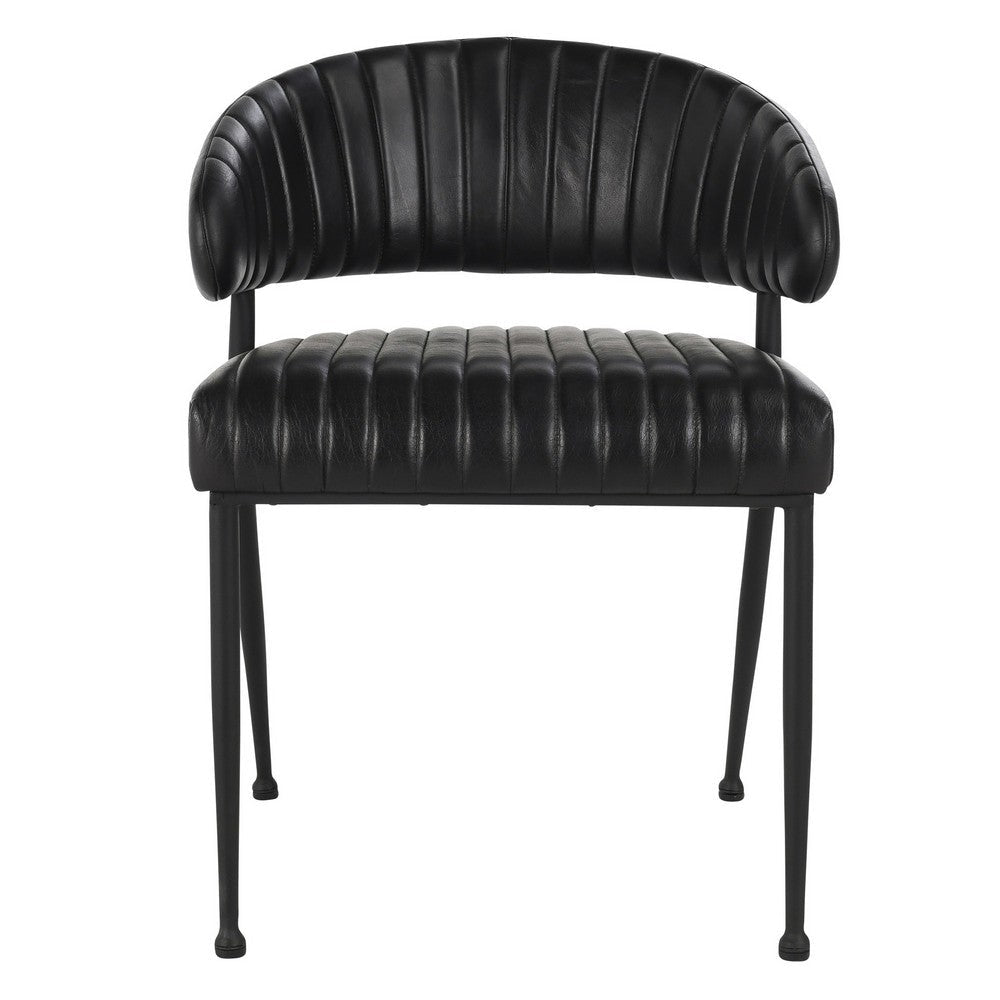 Bri 23 Inch Dining Chair Curved Padded Tufted Black Leather Iron By Casagear Home BM315467