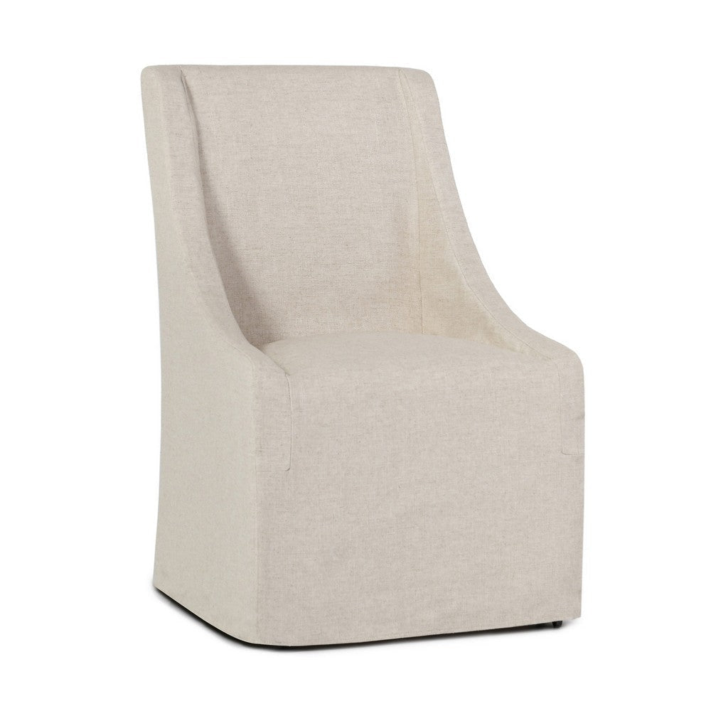 Wry 23 Inch Rolling Dining Chair with Castors Cushioned Cream Polyester By Casagear Home BM315469