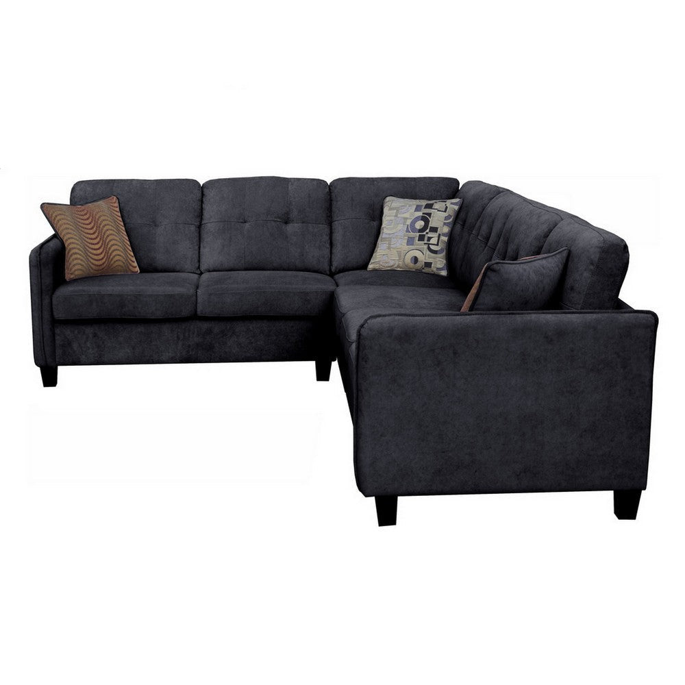 Che 115 Inch Plush Sectional Sofa 6 Seater Black Velvet Solid Wood By Casagear Home BM315470