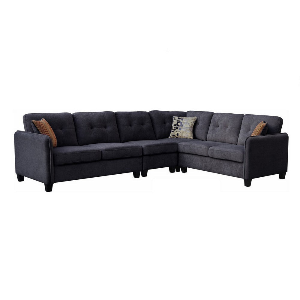 Che 115 Inch Plush Sectional Sofa 6 Seater Black Velvet Solid Wood By Casagear Home BM315470