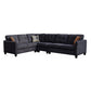 Che 115 Inch Plush Sectional Sofa, 6 Seater, Black Velvet, Solid Wood By Casagear Home