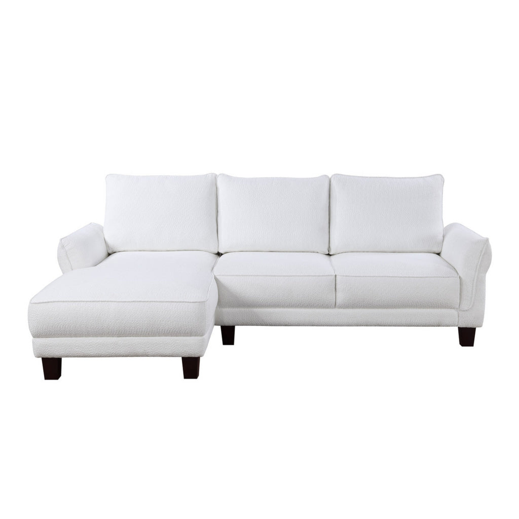 Ele 96 Inch Wide Sectional Sofa with Left Facing Chaise White Sherpa Wood By Casagear Home BM315471