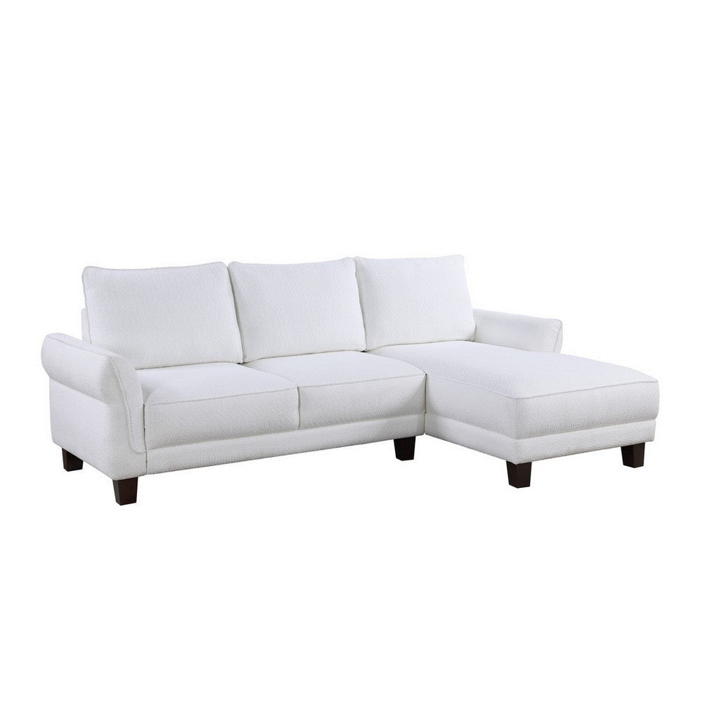 Ele 96 Inch Wide Sectional Sofa with Left Facing Chaise White Sherpa Wood By Casagear Home BM315471