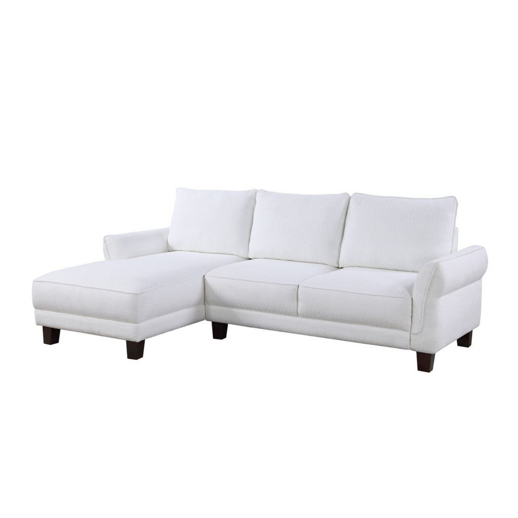 Ele 96 Inch Wide Sectional Sofa with Left Facing Chaise White Sherpa Wood By Casagear Home BM315471