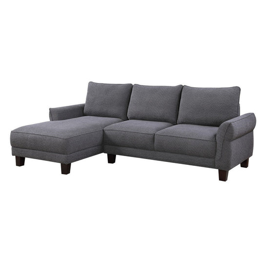 Ele 96 Inch Wide Sectional Sofa with Left Facing Chaise, Gray Sherpa, Wood By Casagear Home