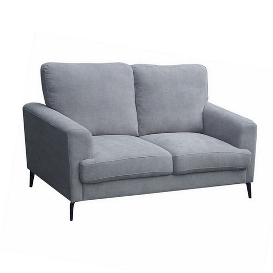 Jake 61 Inch Loveseat, Gray Chenille and Plush Foam Cushions, Metal Legs By Casagear Home