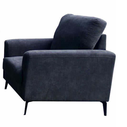 Jake 37 Inch Accent Sofa Armchair, Black Chenille Foam Cushions, Metal Legs By Casagear Home