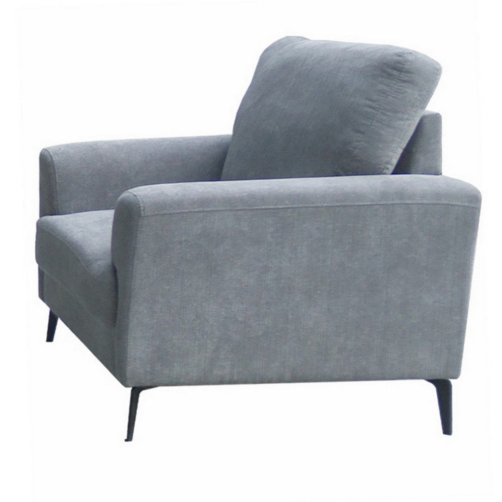 Jake 37 Inch Accent Sofa Armchair Gray Chenille Foam Cushions Metal Legs By Casagear Home BM315483