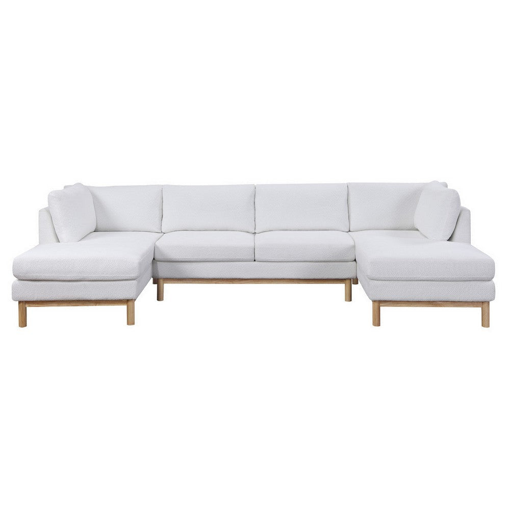 Hle 124 Inch Wide Sectional Sofa Double Chaise U Shape White Sherpa Wood By Casagear Home BM315484