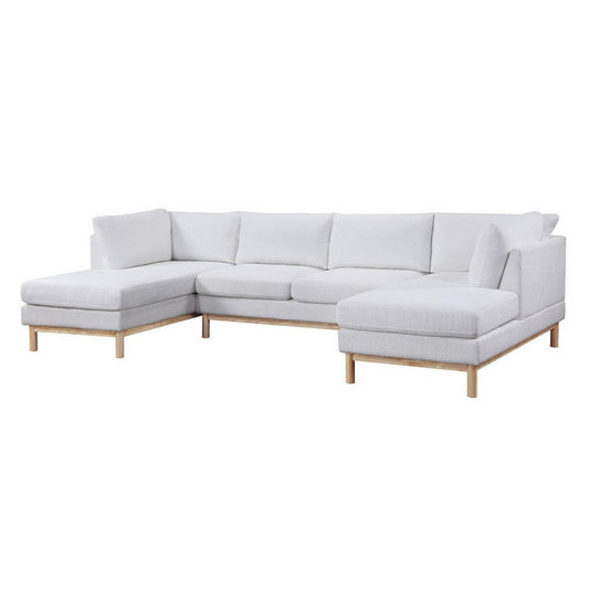 Hle 124 Inch Wide Sectional Sofa Double Chaise, U Shape, White Sherpa, Wood By Casagear Home