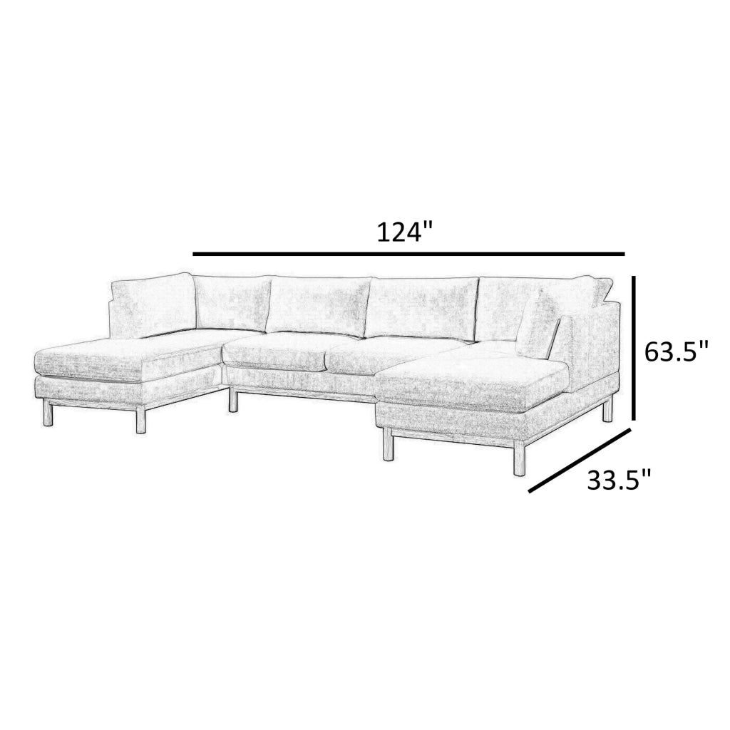 Hle 124 Inch Wide Sectional Sofa Double Chaise U Shape Gray Sherpa Wood By Casagear Home BM315485