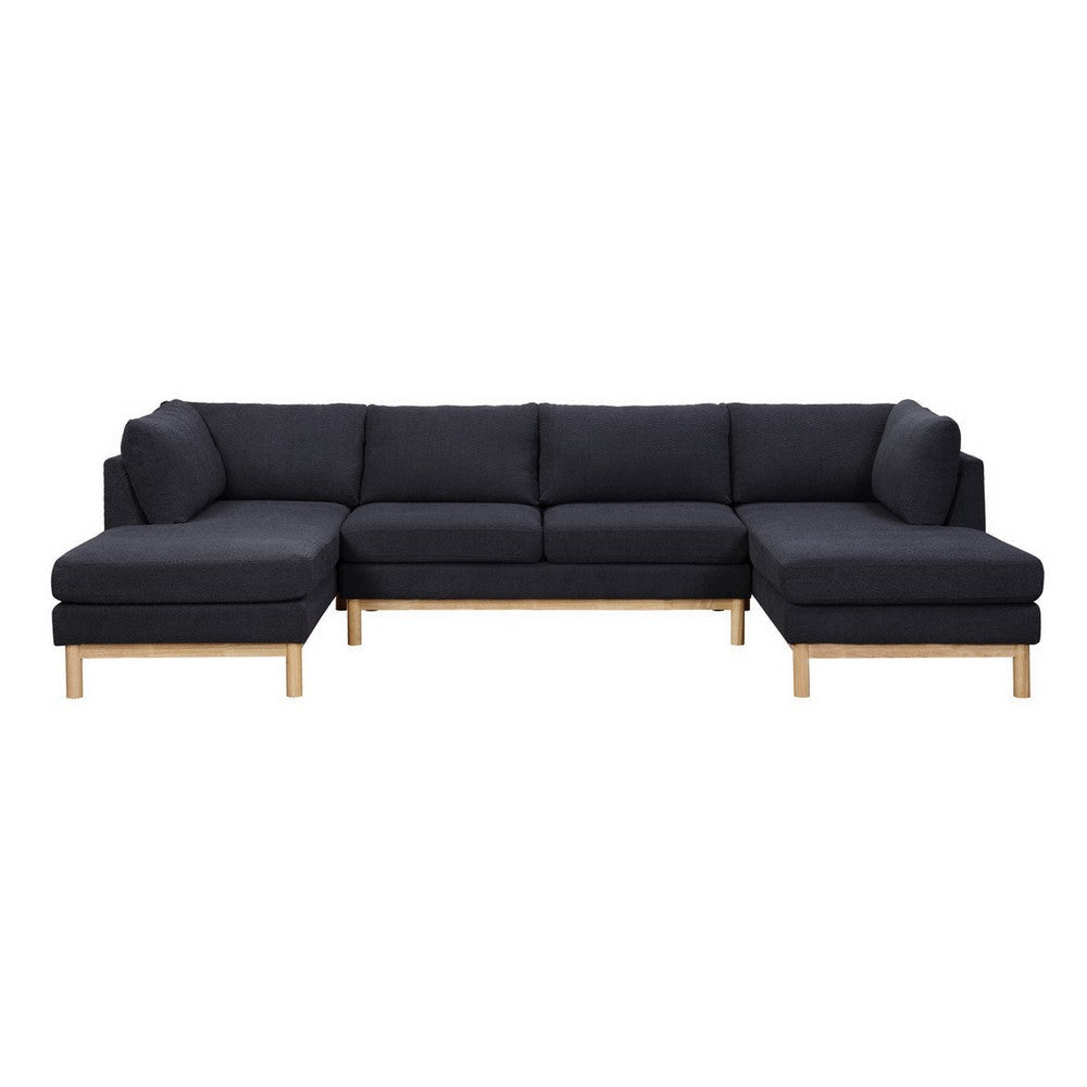 Hle 124 Inch Wide Sectional Sofa Double Chaise U Shape Black Sherpa Wood By Casagear Home BM315486