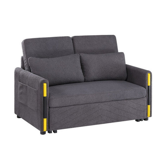 Pcy 56 Inch Sleeper Loveseat with Side Pockets, Gray Teddy Velvet, Wood By Casagear Home