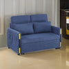 Pcy 56 Inch Sleeper Loveseat with Side Pockets Blue Teddy Velvet Wood By Casagear Home BM315489