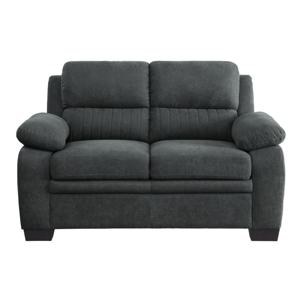 Hugh 58 Inch Loveseat Dark Gray Polyester Foam Cushioned Solid Wood By Casagear Home BM315494