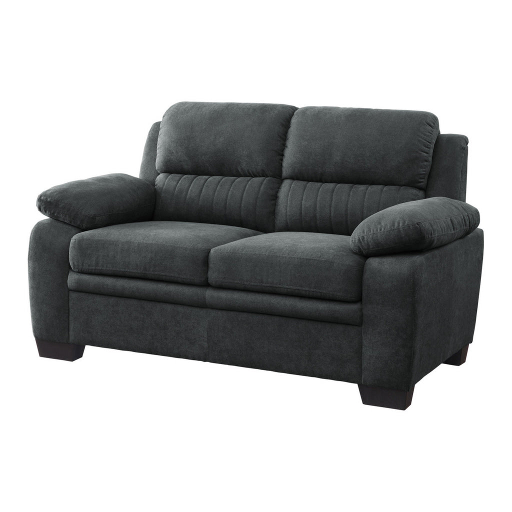 Hugh 58 Inch Loveseat Dark Gray Polyester Foam Cushioned Solid Wood By Casagear Home BM315494