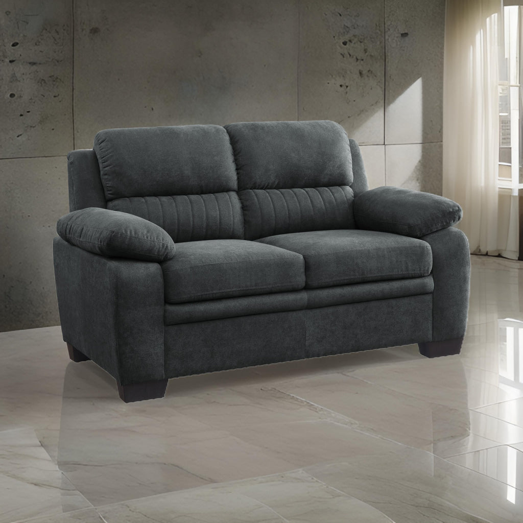 Hugh 58 Inch Loveseat Dark Gray Polyester Foam Cushioned Solid Wood By Casagear Home BM315494