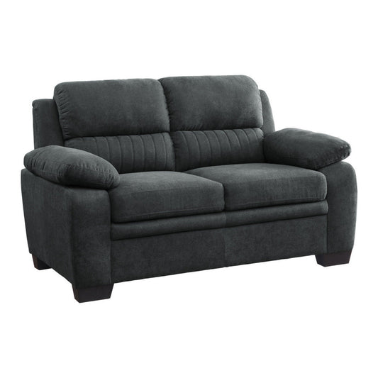 Hugh 58 Inch Loveseat, Dark Gray Polyester, Foam Cushioned, Solid Wood By Casagear Home