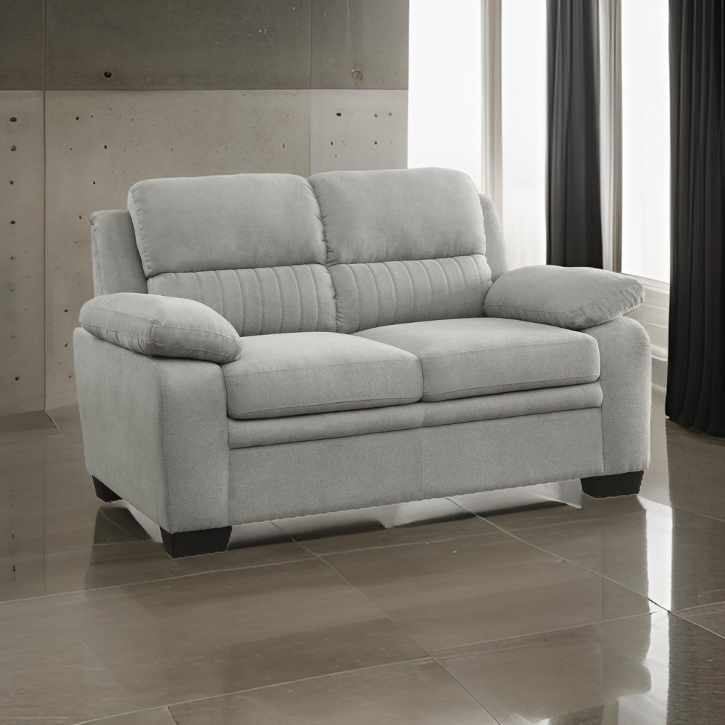 Hugh 58 Inch Loveseat Gray Polyester Soft Foam Cushioned Solid Wood By Casagear Home BM315496