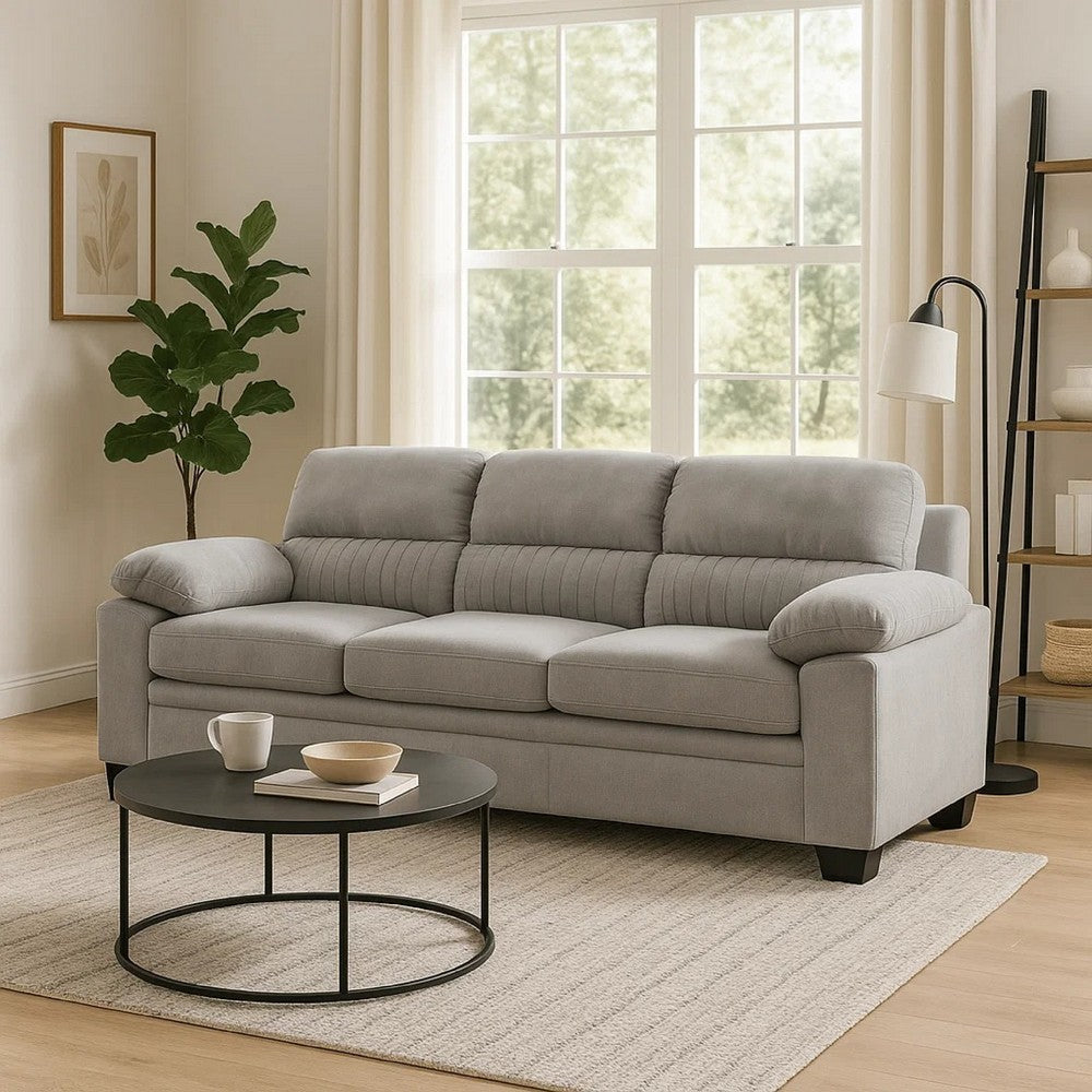 Hugh 80 Inch Sofa, Gray Polyester, Soft Foam Cushioned, Solid Wood Frame By Casagear Home