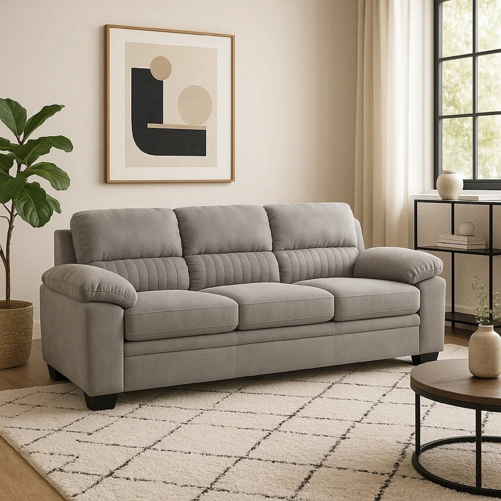 Hugh 80 Inch Sofa, Gray Polyester, Soft Foam Cushioned, Solid Wood Frame By Casagear Home
