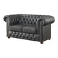 Ivey 67 Inch Loveseat Gray Faux Leather Tufted Chesterfield Solid Wood By Casagear Home BM315500