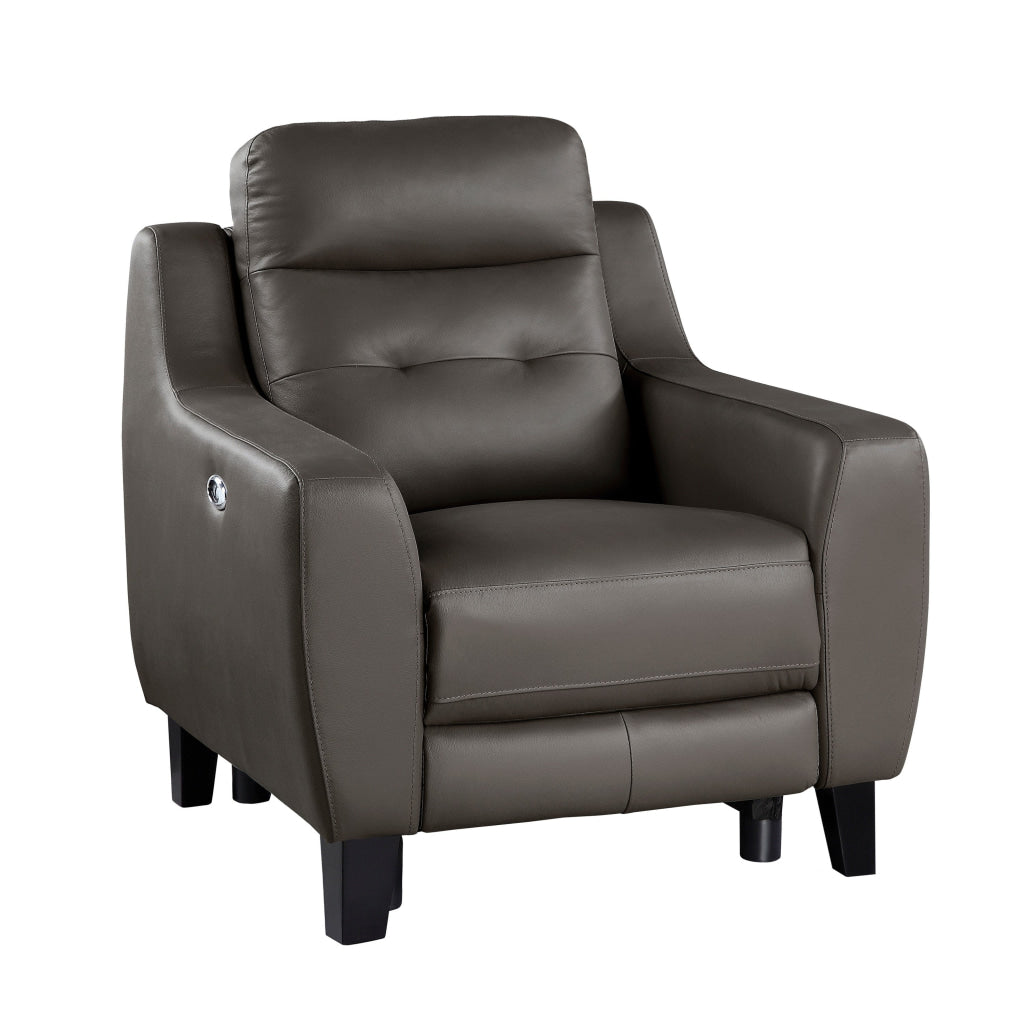 Sony 38 Inch Power Reclining Chair Grayish Brown Leather Solid Wood By Casagear Home BM315503