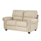 Kia 63 Inch Loveseat Cream Top Grain and Faux Leather Brown Solid Wood By Casagear Home BM315505