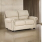 Kia 63 Inch Loveseat Cream Top Grain and Faux Leather Brown Solid Wood By Casagear Home BM315505