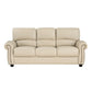 Kia 84 Inch Sofa Cream Top Grain and Faux Leather Brown Solid Wood By Casagear Home BM315506