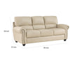 Kia 84 Inch Sofa Cream Top Grain and Faux Leather Brown Solid Wood By Casagear Home BM315506