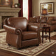 Boro 40 Inch Accent Chair, Brown Top Grain and Faux Leather, Solid Wood By Casagear Home