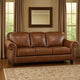 Boro 85 Inch Sofa, Rich Brown Top Grain and Faux Leather, Solid Wood By Casagear Home