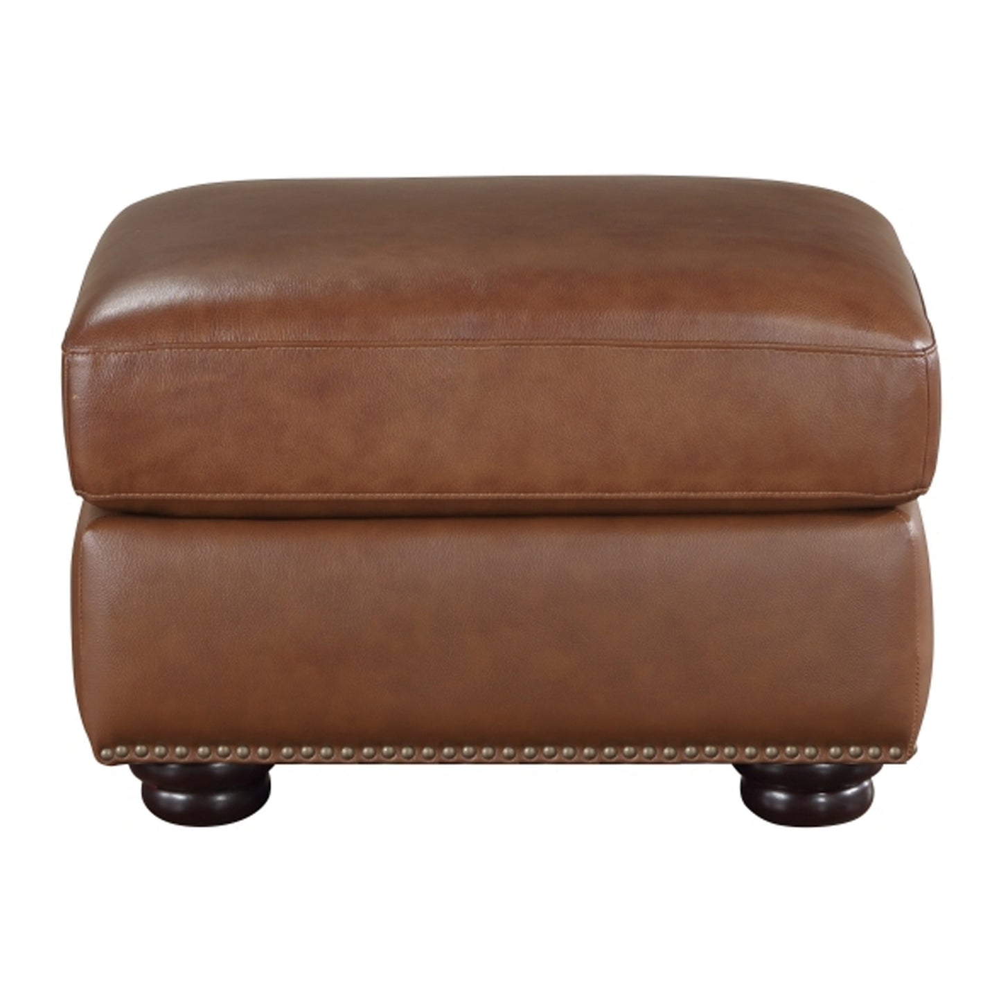 Boro 28 Inch Ottoman, Rich Brown Top Grain and Faux Leather, Solid Wood By Casagear Home