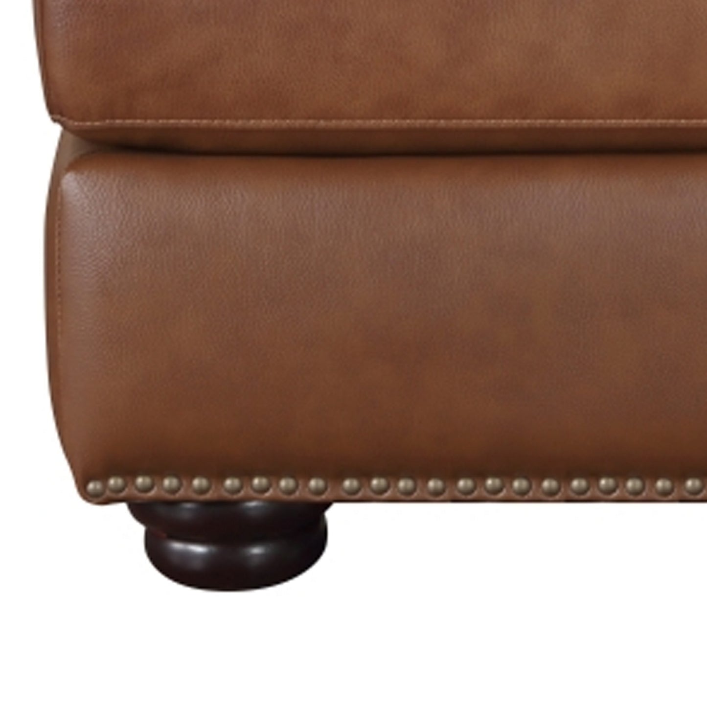 Boro 28 Inch Ottoman, Rich Brown Top Grain and Faux Leather, Solid Wood By Casagear Home