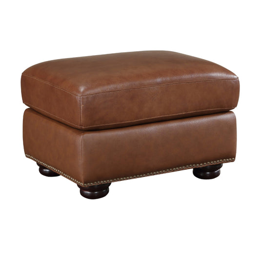 Boro 28 Inch Ottoman, Rich Brown Top Grain and Faux Leather, Solid Wood By Casagear Home