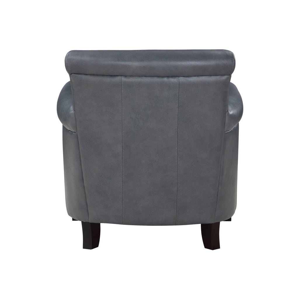 Tria 35 Inch Accent Chair Gray Top Grain and Split Leather Solid Wood By Casagear Home BM315514