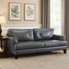 Lisa 88 Inch Sofa, Gray Top Grain and Split Leather, Brown Solid Wood By Casagear Home
