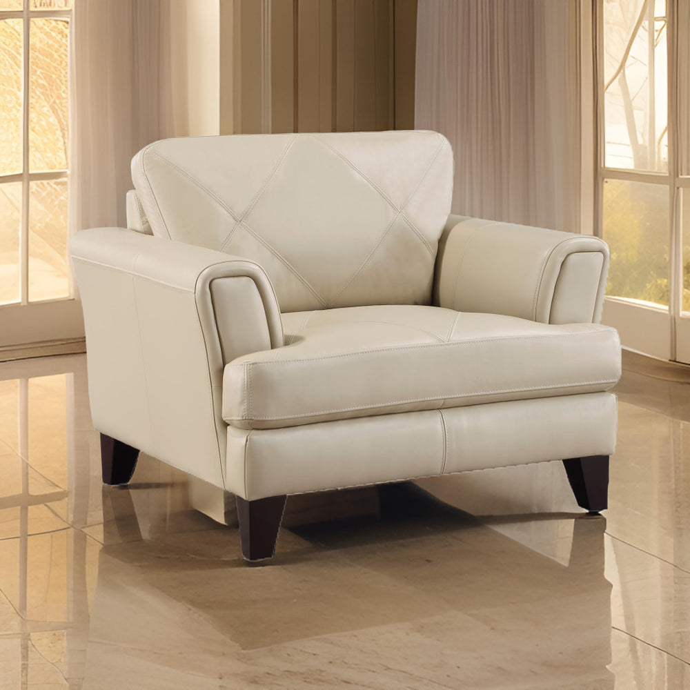 Lisa 38 Inch Accent Chair, Cream Top Grain and Split Leather, Solid Wood By Casagear Home