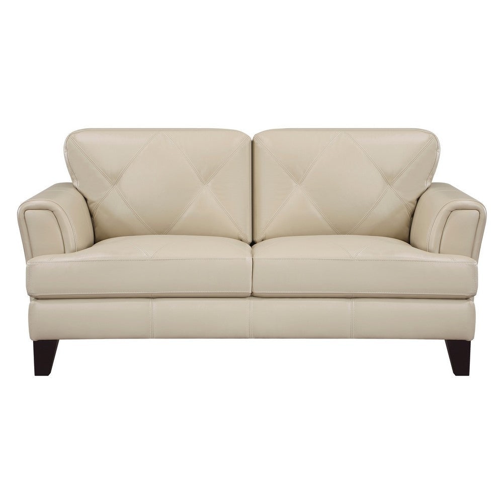 Lisa 71 Inch Loveseat Cream Top Grain and Split Leather Brown Solid Wood By Casagear Home