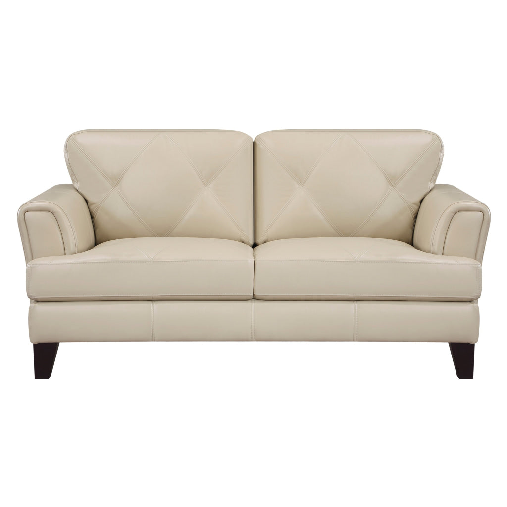 Lisa 71 Inch Loveseat Cream Top Grain and Split Leather Brown Solid Wood By Casagear Home BM315521