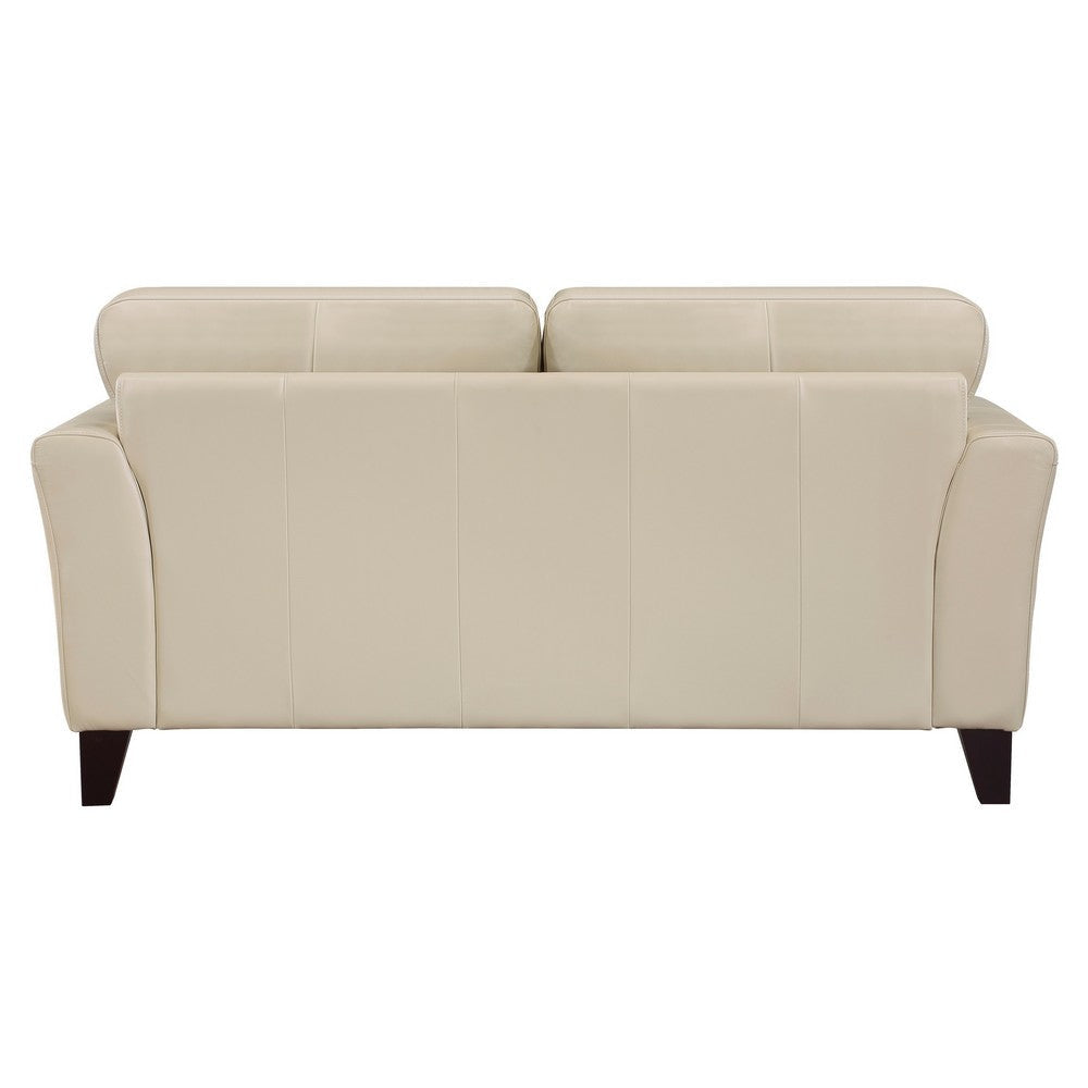 Lisa 71 Inch Loveseat Cream Top Grain and Split Leather Brown Solid Wood By Casagear Home