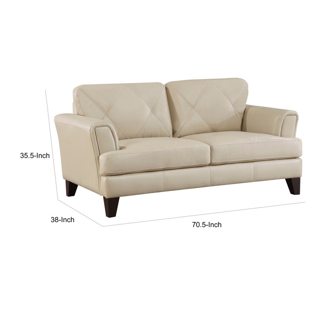 Lisa 71 Inch Loveseat Cream Top Grain and Split Leather Brown Solid Wood By Casagear Home