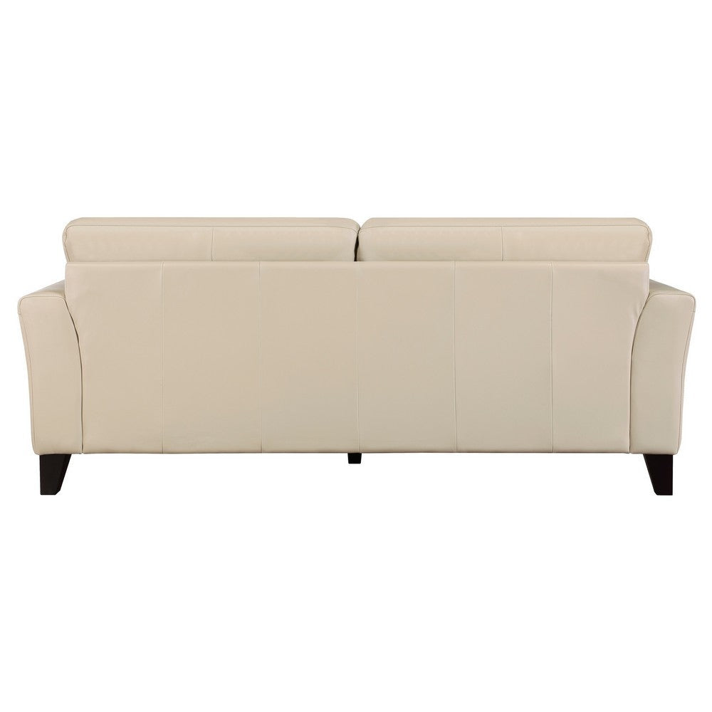 Lisa 88 Inch Sofa Cream Top Grain and Split Leather Brown Solid Wood By Casagear Home BM315522