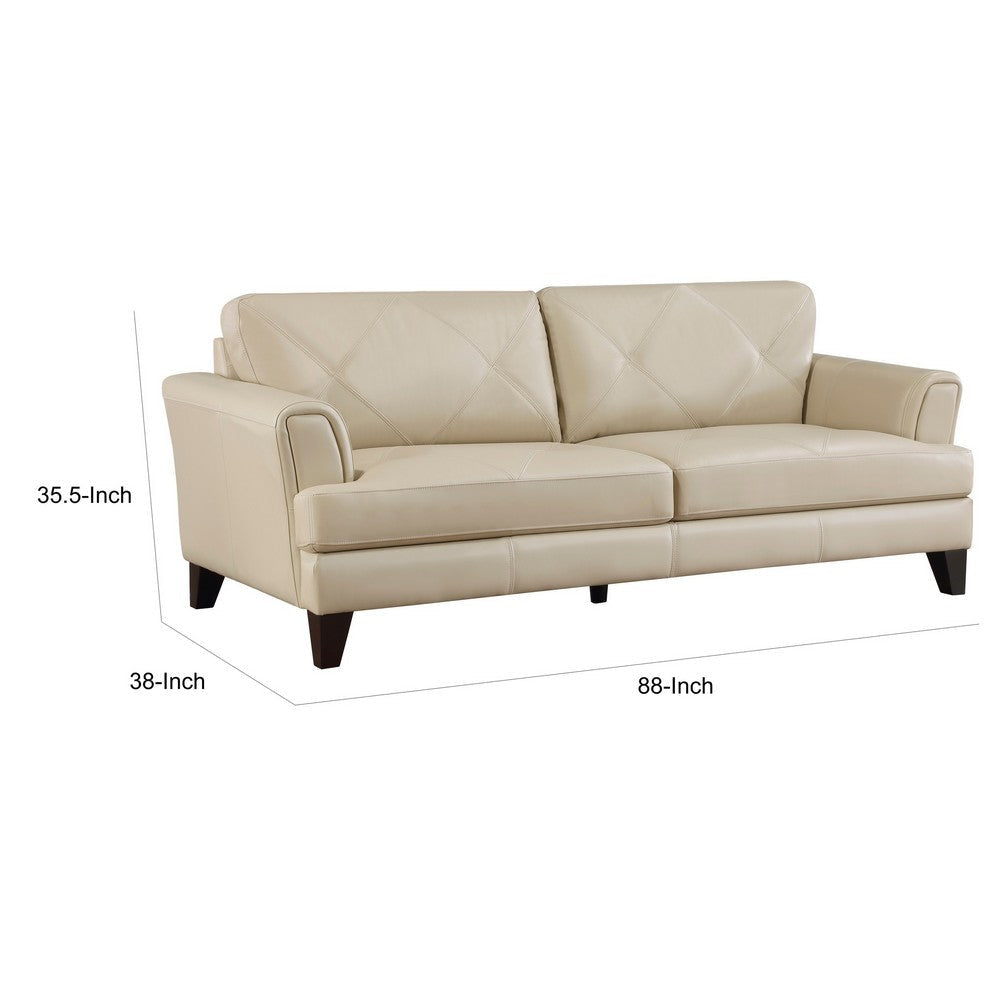 Lisa 88 Inch Sofa Cream Top Grain and Split Leather Brown Solid Wood By Casagear Home BM315522