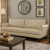 Lisa 88 Inch Sofa, Cream Top Grain and Split Leather, Brown Solid Wood By Casagear Home